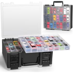 Sturdy Toy Storage Carrying Case for 1:64 Scale Small Toy Cars - 96 Slot Toy Car Storage Box Compatible with HotWheels Cars & Matchbox Cars.(CASE ONLY) (Black)