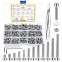 1110 Pcs M3 Small Metric Screws with Nuts, Hex Socket Head Cap and Nut Assortment Kits, Stainless Steel Replacement Machine Fastener Screws and Bolts Nuts (Silver 1110)