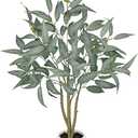 Eucalyptus Trees Artificial Indoor - 3FT Tall Faux Eucalyptus Plants in White Planter, Fake Plant Décor for Farmhouse Bedroom Office Room Hallway Decoration