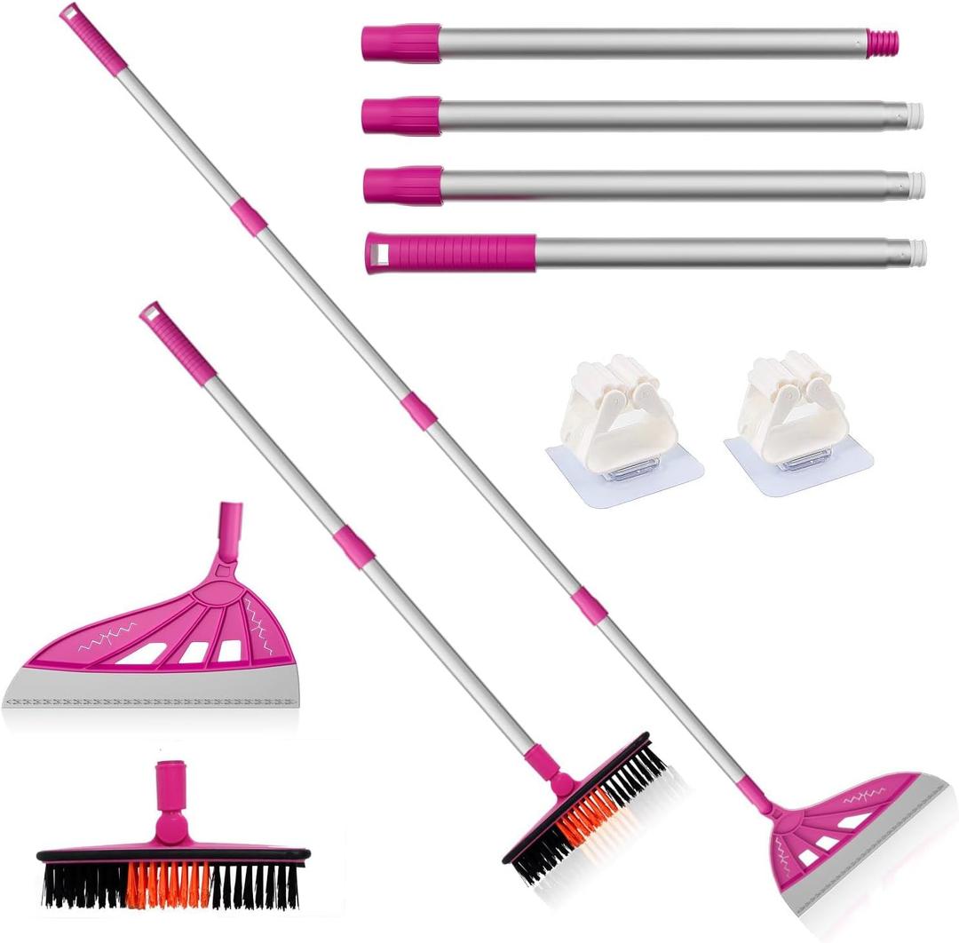 Magic Silicone Broom Sweeper, Multi-Function Floor Cleaning Brush, Bathroom, Pet Hair, Dog Brush Set (Pink)