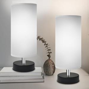 DEGNJU Small Lamp for Bedroom, Bedside Lamps for Night Stands, Mini Minimalist Table Lamp with Round Gray Fabric Shade, 11.4 Inch Desk Reading Lamp for Dorm Room Living Room Office Room, 2 Pack