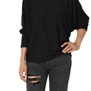 Women's Closet-Essential Drapey 3/4 Dolman Sleeve Boat Neck Relaxed Ribbed Top, L