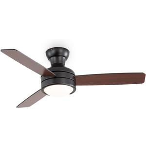 Ceiling Fans with Lights 42 inch Low Profile Ceiling Fan with Light and Remote Control, Flush Mount, Reversible, 3CCT, Dimmable, Noiseless, Black Ceiling Fan for Bedroom, Indoor/Outdoor Use