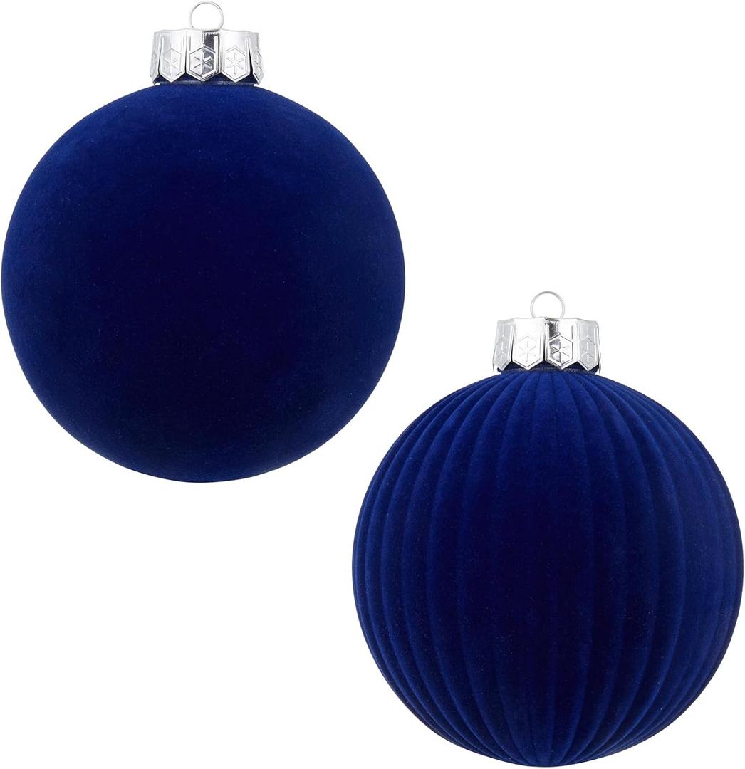 Velvet Christmas Balls Large Hanging Shatterproof Flocked Christmas Tree Ornaments for Xmas Tree Hanging, Holiday Wedding Party Decorations, Gifts and Home Decorations (Blue, 6" (2pcs))
