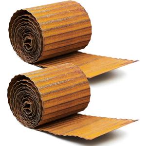 Sasylvia 2 Rolls 10" x 20' (Total 40ft) Corrugated Metal Garden Edging Landscape Border Sturdy Lawn Edging Bendable Metal Long Strips for Vegetable Fence Raised Flower Bed Tree Surrounds (Rust)