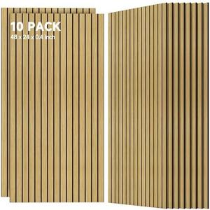 TO-TH 10 Pack Wall Tiles, 47.2” x 23.6” Sound Proof Panels for Walls, Art Wall Panels for Echo Absorption,Acoustical Barrier of Wood-Look Polyester Fiber for Home Office & Studio