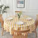 maxmill Round Checkered Tablecloth Spillproof Wrinkle Free Heavy Weight Gingham Table Cloth for Circular Table Buffalo Plaid for Buffet Banquet Parties Holiday Dinner 70 Inch Yellow and White