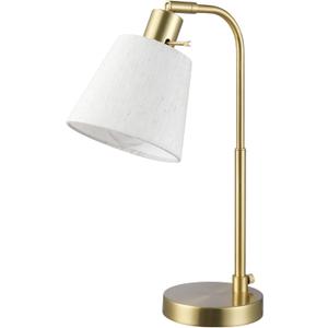 GLOBE Electric 61000057 16" Desk Lamp, Matte Brass Finish, White Shade, Adjustable Pivot Joint, Rotary Switch on Socket, Modern Lighting for Bedroom or Office, Indoor Lights, E26 Base