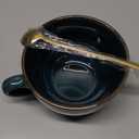 24 Oz Large Ceramic Coffee Mug, Grain Soup Mugs/Salad Bowl/Oversized Porcelain Bowl for Coffee-with Coaster and Spoon, Tea, Ice Cream, Cereal (Dark Green)