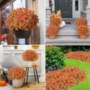 Bassion Fall Artificial Flowers for Outdoors, 16 Bundles Silk Fake Mums Autumn UV Resistant Faux Plants for Planter Outside Window Box Porch Patio Garden Home Fall Decorations (Orange)