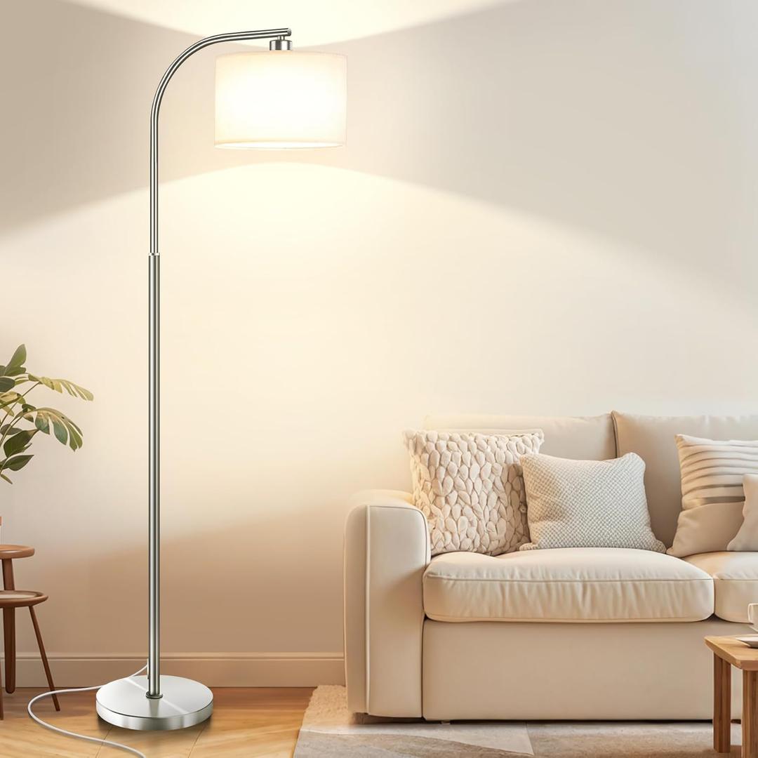 Floor Lamp for Living Room,65'' Modern Standing Lamps with 9W LED Bulb,Silver Tall Floor Light with Fabric Shade,3 Color Temperatures Tall Lamp for Bedroom Office Study Room Corner Dining Room