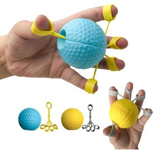 Hand Exercise Ball Squeeze Balls for Hand Therapy Finger Extension Exerciser Finger and Wrist Strengthener , Hand Grip Strengthener for Elderly, Weak Hand, Arthritis, Stroke, Carpal Tunnel (Blue -10LB+Yellow -20LB)
