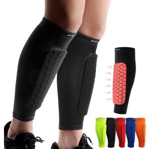 HiRui Soccer Shin Guards Shin Pads for Kids Youth Adult, Calf Compression Sleeve with Honeycomb Pads, Support for Shin Splint Baseball Boxing Kickboxing MTB, Lightweight(1PAIR) (Medium, Black)