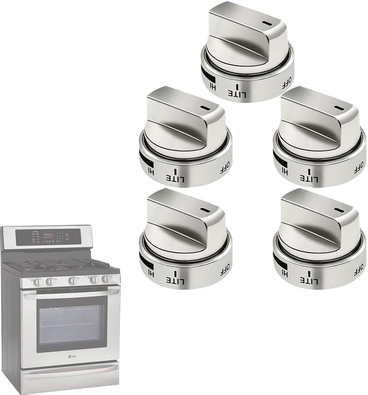 AEZ73453509 Stove Knobs Replacement for LG Gas Range/Oven (LRG3095ST, LRG3093ST, LRG3036ST, etc.)Replaces AEZ72909008, AP5669773, PS7321756Upgrade for Easy Install & Superior Durability 5 Pack
