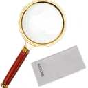 10X Handheld Magnifier, Reading Magnifier Loupe Glasses 10X with Rosewood Handle for Book and Newspaper Reading, Insect and Hobby Observation, Classroom Science (Clear, Plastic Frame)