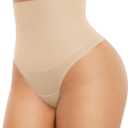 FeelinGirl Thong Shapewear for Women Tummy Control Mid Waisted Body Shaper Underwear Seamless Body Shaper Panties (Small, Skin)