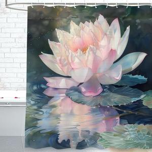 Lotus Shower Curtain with 12 Hooks Waterproof Polyester Lotus Decorative Bathroom Curtain Set for Bathroom Lotus Dcor 72"x72" Machine Washable for Women Men