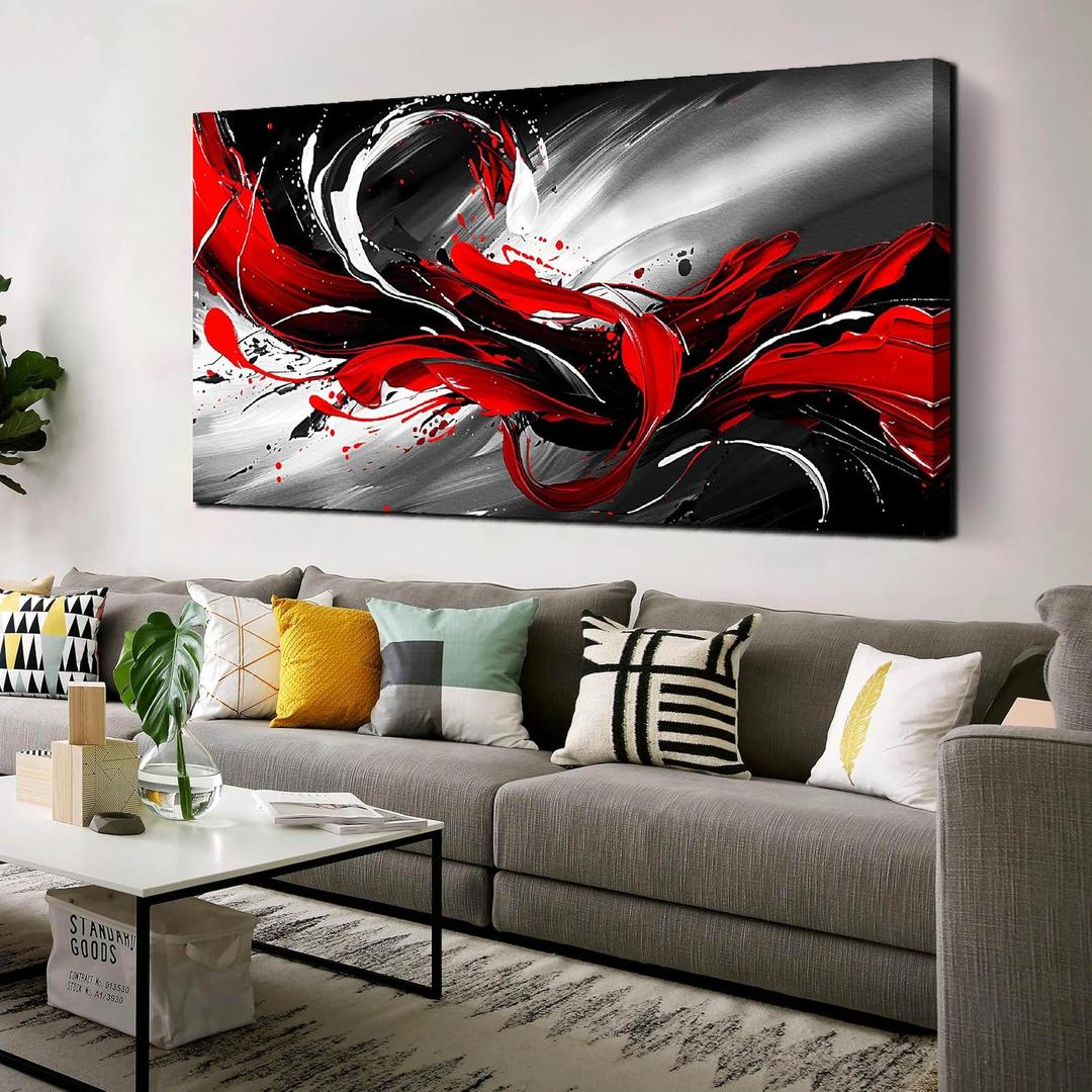 Black White and Red Abstract Print Picture Painting Large Canvas Wall Art for Living Room Bedroom Framed Canvas Wall Decor Modern Room Abstract Wall Decorations Artwork Size 30x60 Ready to Hang