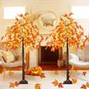 Pack of 2, 4FT 100LED Artificial Lighted Maple Tree, Fall Decor for Home, Maple Tree with Timer Function Prelit Fall Decorations Warm White Light for Indoor Outdoor Autumn Harvest Halloween Thanksgiving