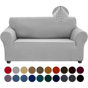Joccun Stretch Loveseat Couch Cover Slipcover, 1-Piece Sofa Cover for 2 Cushion Couch Spandex Jacquard Washable Furniture Protector Cover for Living Room,Kids,PetsLoveseat,Silver