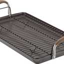 Anolon Advanced Home Hard Anodized Nonstick Double Burner Griddle/Grill Pan with Roasting Rack, 10 Inch x 18 Inch, Bronze