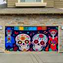 Day of The Dead Garage Door Cover 13x6Ft Dia de Los Muertos Couple Skeleton Banner Colorful Sugar Skull Garage Decoration Mexican Halloween Decor Romantic Skeleton Backdrop Decoration
