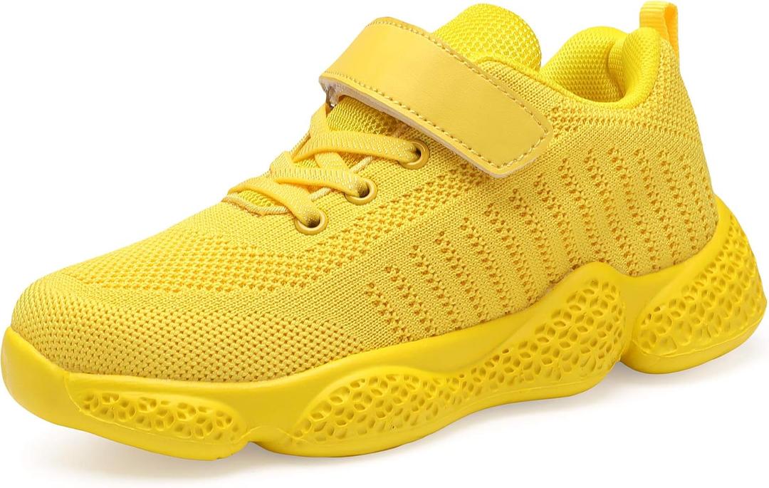 Voxge Full Yellow Tennis Sneakers Knitted Girls Kids Sneakers Boys Fashion Lightweight Running Shoes Breathable Athletic Toddler Shoes（Big/ Little） Kids Size 12.5 M US