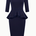 BestGirl Women's Peplum Dresses Bodycon 3/4 Sleeve Wear to Work Office Sheath Dress, Dark Blue, XXL 
