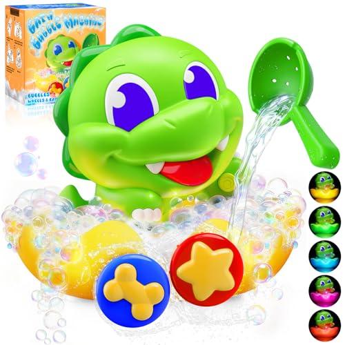 Dinosaur Baby Bath Toys for 1 2 3 Year Old Boys, Dino Bath Bubble Machine with Rainbow Lights & Water Scoop,Fun Toddler Toys Baby Shower Bathtub Toys Christmas Birthday Gifts for Boys Age 1-3 Year Old
