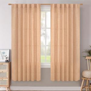 BGment Peach Linen Curtains 72 Inch Length 2 Panels for Living Room, Rod Pocket Light Filtering Window Drapes for Farmhouse Bedroom Laundry Privacy Back Tab Spring Decor, 52 Inch Wide Each Panel