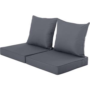Outdoor Seat Cushion Set for Chair Sofa Couch, Fade Resistant Waterproof Bottom and Backrest Cushions for Patio Furniture, Dark Grey, 22x22 Inch,Set of 2