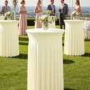 KeyWave Cocktail Table Tablecloth with Skirts - 24x43 Inch Wavy Spandex High Top Cocktail Table Covers, Ruffle Drape Highboy Tablecloth Reusable for Party Wedding Cake Standing Table, Ivory, 6 Pack