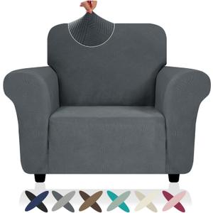 ZNSAYOTX Super Stretch Chair Slipcover (30"-47"), New Striped Sofa Chair Covers for Living Room, Dogs Pet Friendly Anti-Slip Chair Protector Spandex Armchair Slipcovers (Dark Grey, Chair)