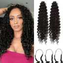 Feather Crochet Hair Extensions for Women 18 Inch 100 Strands Micro Knots Hair Pre-Separated Invisible Human Hair Blend Synthetic Curly Deep Wave Crochet Hair(100strands Dark Black)