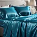 Bedsure Teal Satin Sheets Queen Size, Soft Silky Bedsheets for Hair & Skin Similar to Silk Bed Sheets Set 4 Piece with 15 Inches Deep Pocket Fitted Sheet,1 Flat Sheet, 2 Satin Pillowcases, Teal
