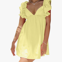 hibshaby Womens Sexy Deep V Neck Ruffle Sleeve Mini Dress Backless Lace Up Summer Dresses M