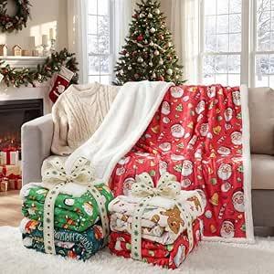 Windkream 4 Pcs Christmas Sherpa Throw Blankets for Couch Bed Sofa Xmas Fleece Throw Blankets Soft Warm Christmas Decorations Cozy Fleece Fuzzy for Xmas Winter Holiday(50 x 60 Inches, snowflake Style)