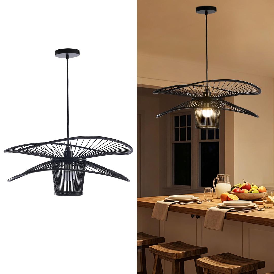 Booniture Pendant Light, Boho Bamboo Hanging Light with Adjustable Height