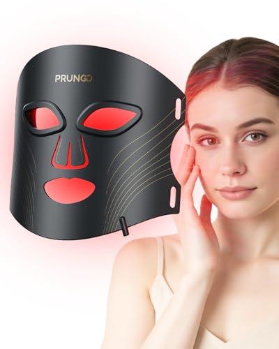 PrunGo Red Light Therapy for Face LED Mask with 3 Light Modes, Portable Rechargeable Device, 850nm Infrared, Lightweight & Comfortable with Remote Control and Timer, Equipped with 280 LED Lights