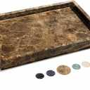 YMXYJM Real Natural Marble Tray for Bathroom, Genuine Marble Stone Vanity Tray, Luxury Storage Trays for Kitchen, Vanity, Home Decor, Dresser, Non-Resin/Non-Ceramic, 12"x 8"x 1.2", Dark Brown