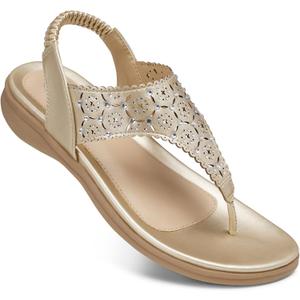 SHIBEVER Flat Sandals For Women Dressy: Comfortable Summer - Soft Rhinestone Flats Sandal