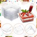 Mifoci 100 Set Mini Plastic Dessert Plates with Tasting Spoons and Pipettes, 2.5" Small Clear Disposable Square Appetizer Trays, Reusable Clear Plastic Mini Plates for Desserts Cake Fruit