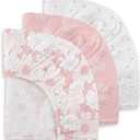 Gllquen Baby Muslin Mini Crib Sheets 3 Pack, Breathable Pack and Play Sheets Fitted Soft Cozy Cotton Pack N Play Sheets for Baby Boy Girls, Universal Fitted Mini Crib Mattresses 38"x26" (Pink)