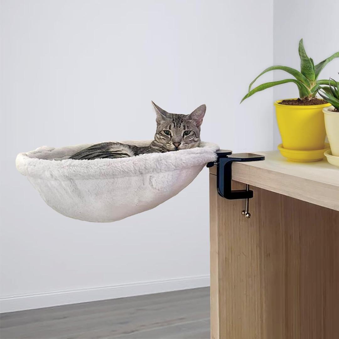 | Grey Replacement Fabric for Cat Desk Bed - Soft Faux Fur Fabric, Steel Frame | Cat perch for indoor cats | Perfect Hammock for your desk | Supports up to 50lbs | Pet couch | Elevated pet bed