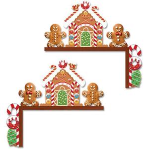 2 Pcs Christmas Door Topper Funny Gingerbread Candy Door Frame Corner Sign Decor Home Wooden Christmas Cabinet Knob Covers Party Ornament Props Gift for Wall Window DIY