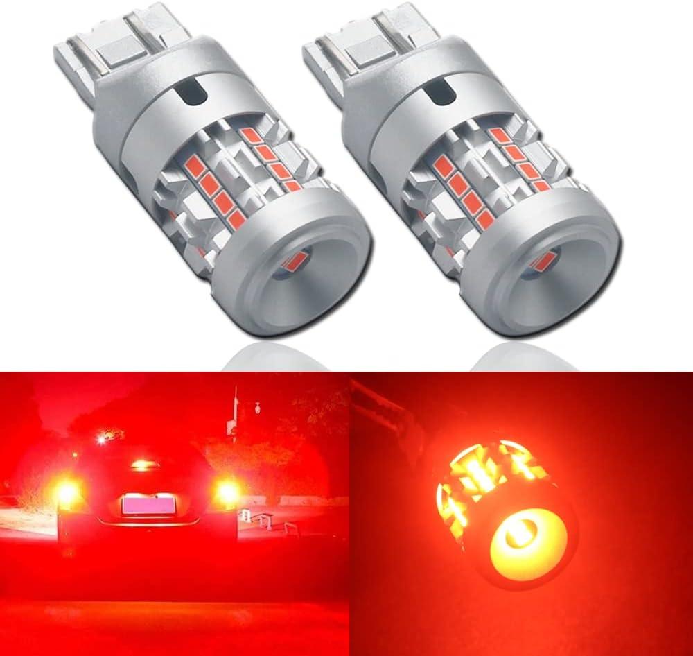 T20 W21/5W W21W 7443 7440 LED Bulbs Red Built in Resistor with 6000LM Extremely Bright for Car Brake Tail Light, 2 Pack