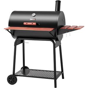 Royal Gourmet CC1830V 30 Barrel Charcoal Grill with Wood-Painted Side Front Table, 627 Square Inches Cooking Space, for Outdoor Backyard, Patio and Parties, Black
