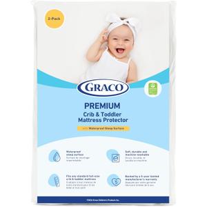 Graco Premium Waterproof Crib and Toddler Mattress Protector (2 Pack)  GREENGUARD Gold Certified, Machine-Washable & Dryer-Friendly, Waterproof Sleep Surface, Fits Crib & Mattress (White)