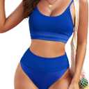 Herseas Womem 2 Piece High Waisted Bikini Sets Color Block Popular Swimsuits 2026 Summer Beach Swim Best Bathing Suits (Small, Solid Sky Blue)