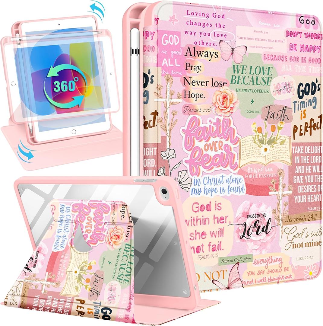 Uppuppy for iPad mini 4 Case for iPad mini 5th Generation Case - 360 Rotating Stand Folio Smart Cover with Pencil Holder for Women Girls, Christian Words for Apple Tablet Mini 7.9 inch 2019/2015